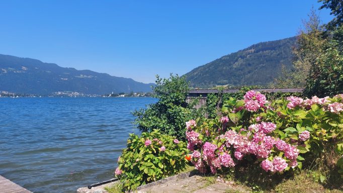 Blick über den See auf Stift Ossiach